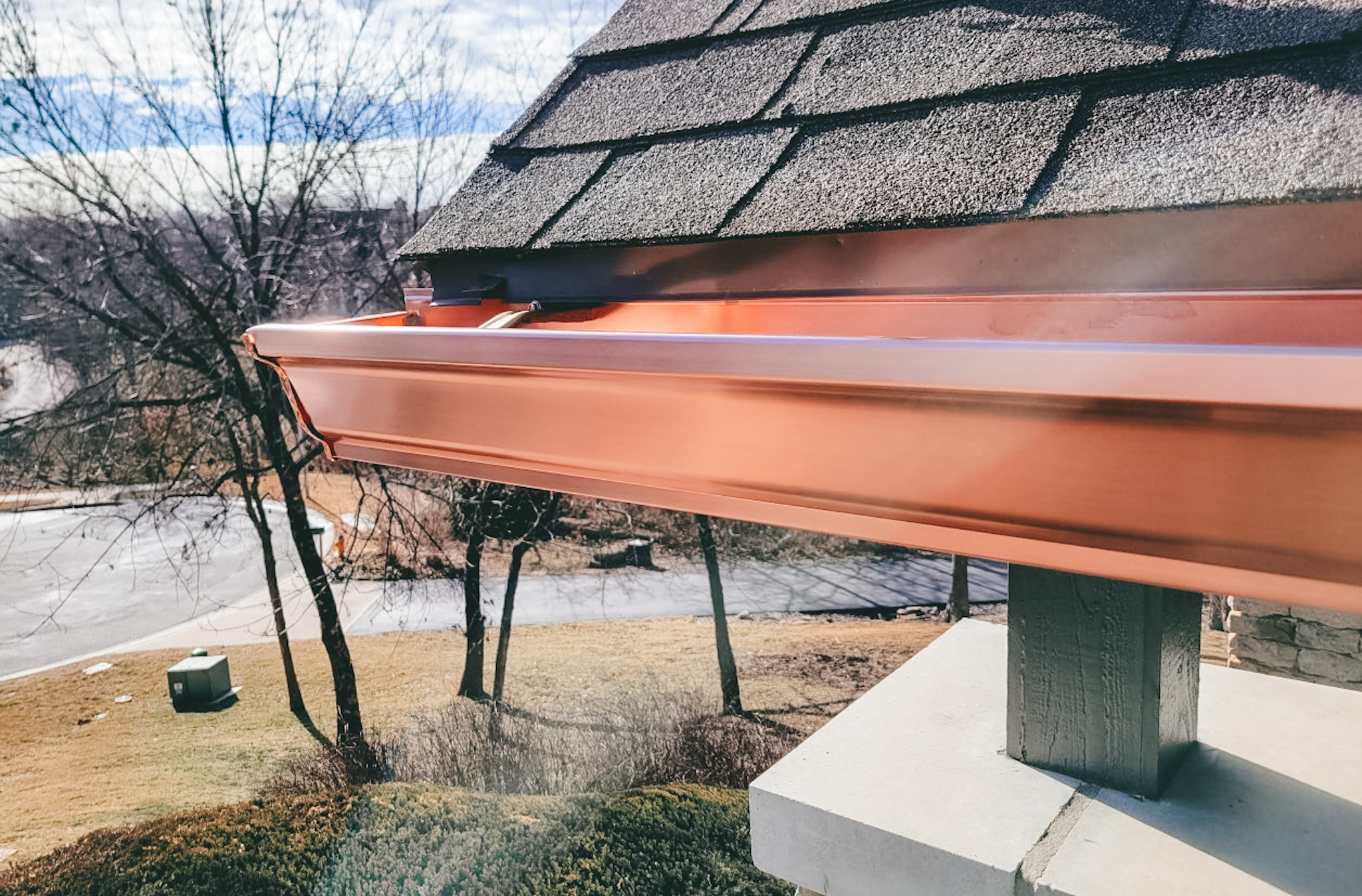 k-style copper gutter installation