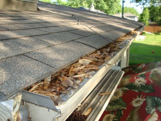 an expensive gutter product clogging with debri