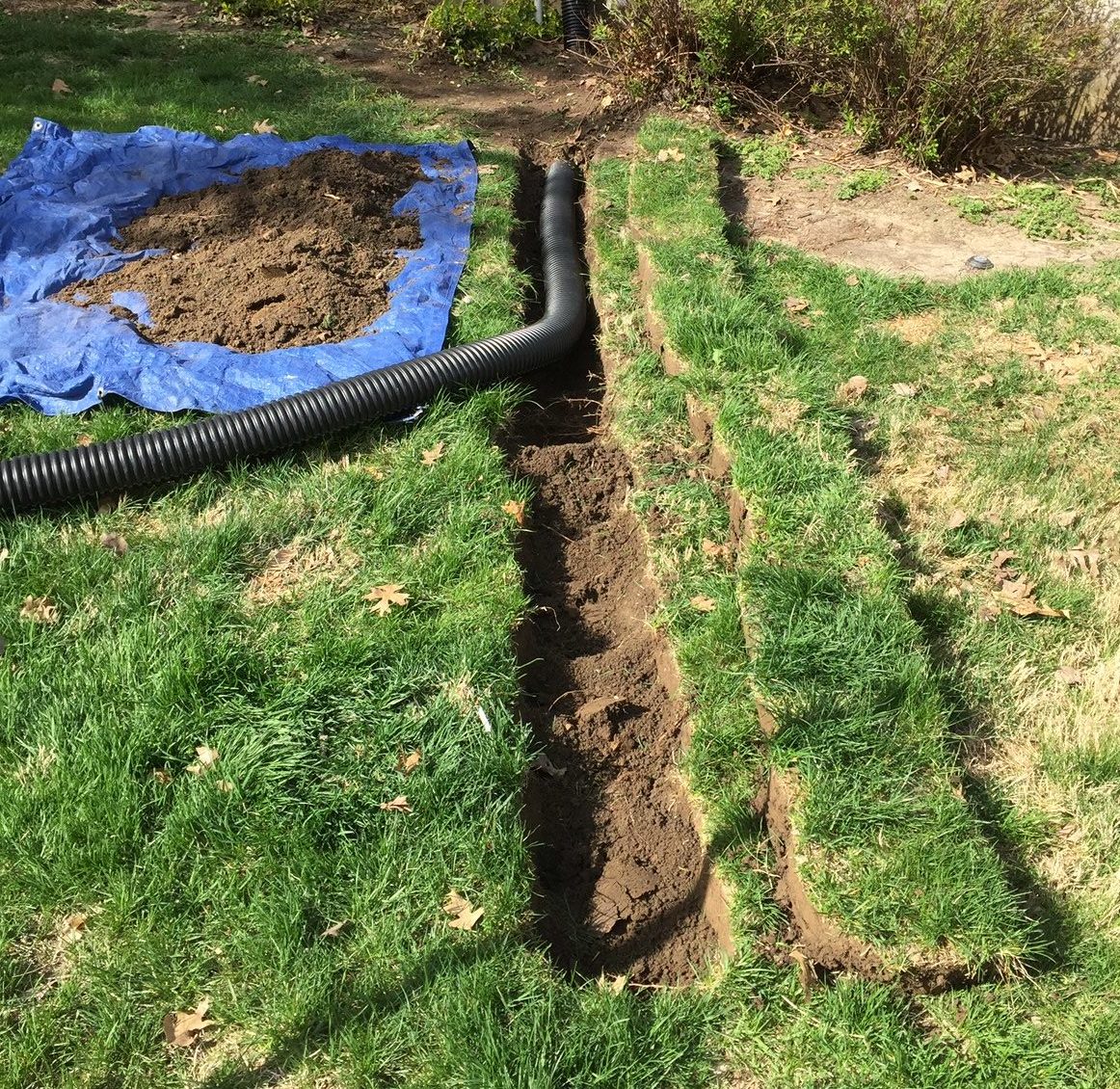The digging process of an underground drain